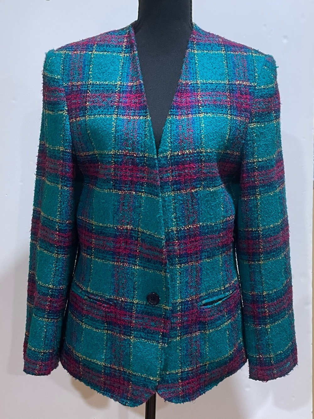 Vintage 80s Koret Plaid Wool Blend Tweed Blazer Jacket Size 10 Retro Career Glam - Picture 15 of 16